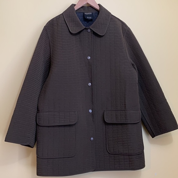 Hilary Radley || Brown Quilted Snap Collar Boxy Pocket Coat Jacket Small - Picture 3 of 17